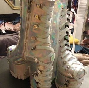 Lucid Dreams Corset Boots Silver Hologram
